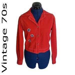 VTG 70s Pat Sandler Red Canvas Jacket Cropped
